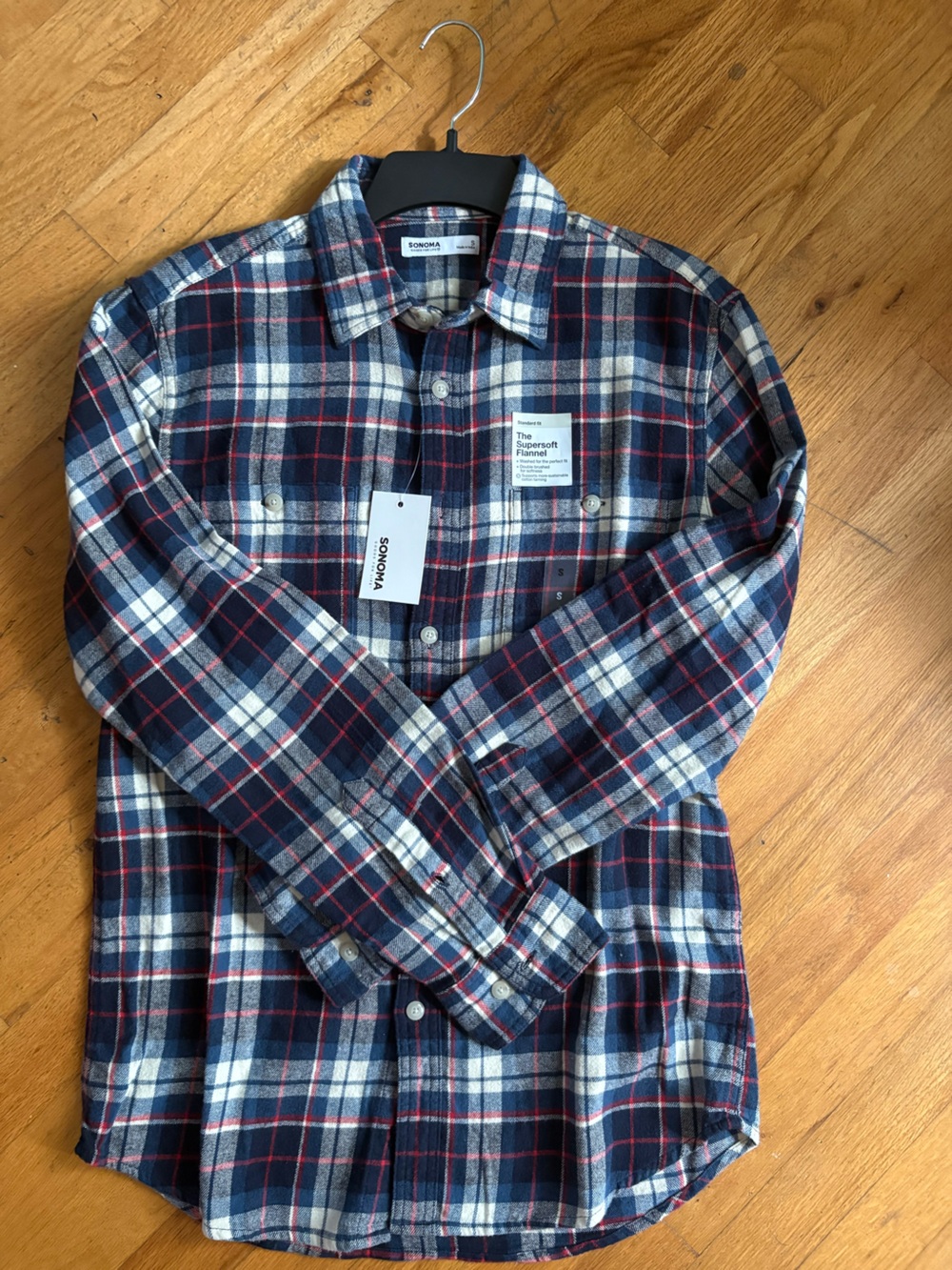 Sonoma Navy, Red & White Plaid Button-Down Shirt
